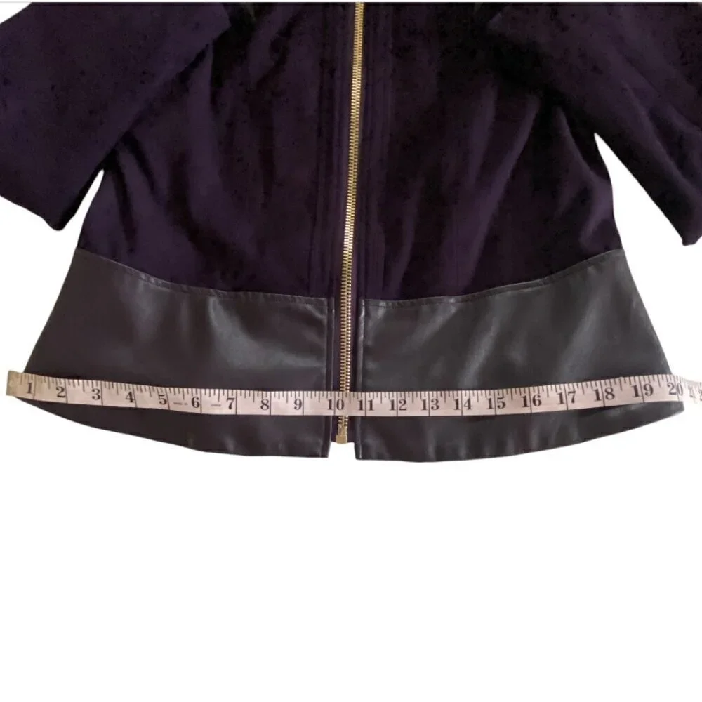 Conrad C Mixed Media Deep Plum Zip Up Faux Leather Jacket 10 - Picture 8 of 14